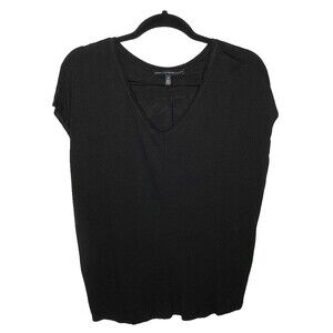 White House Black Market Womens Size M Black V-Neck Blouse Lightweight Essential